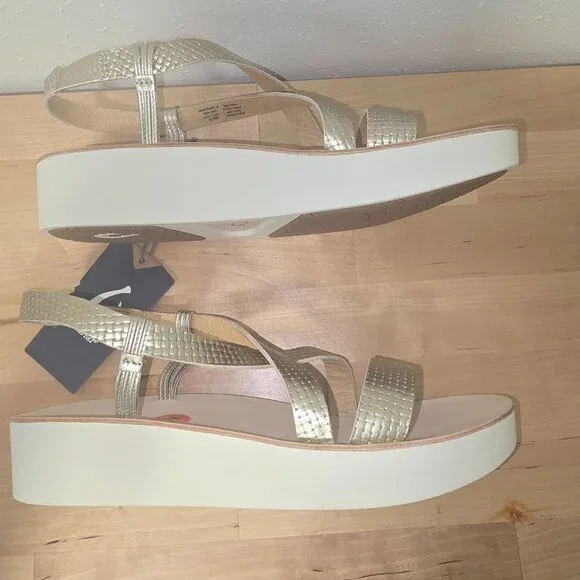 NWT Olukai Onohi Strappy Platform Woven Leather Sandal Women Size 11 Color Gold - Picture 7 of 13